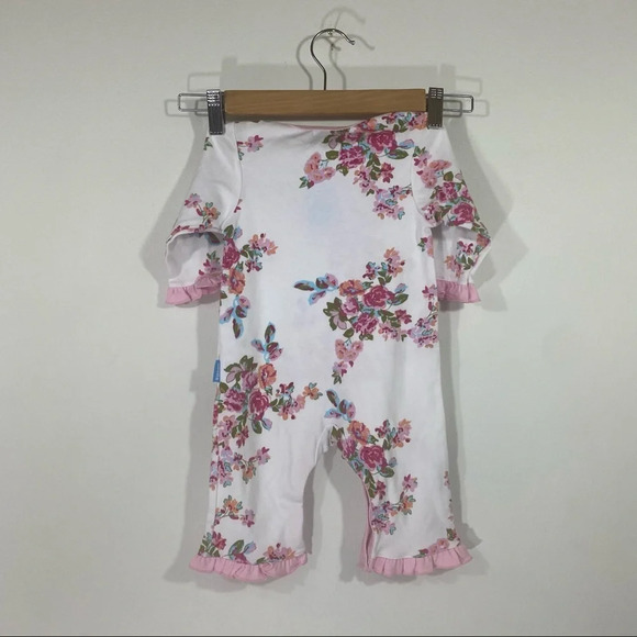 NWT Albetta Baby White and Pink Floral Ruffle Flutter Hem Playsuit - Picture 5 of 9